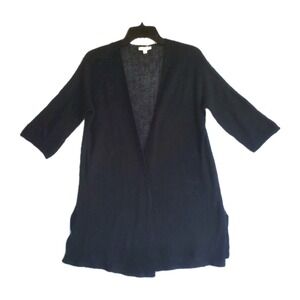 Eileen Fisher Black Cardigan Duster Open‎ Front 3/4 Sleeve Long Knit Size XS